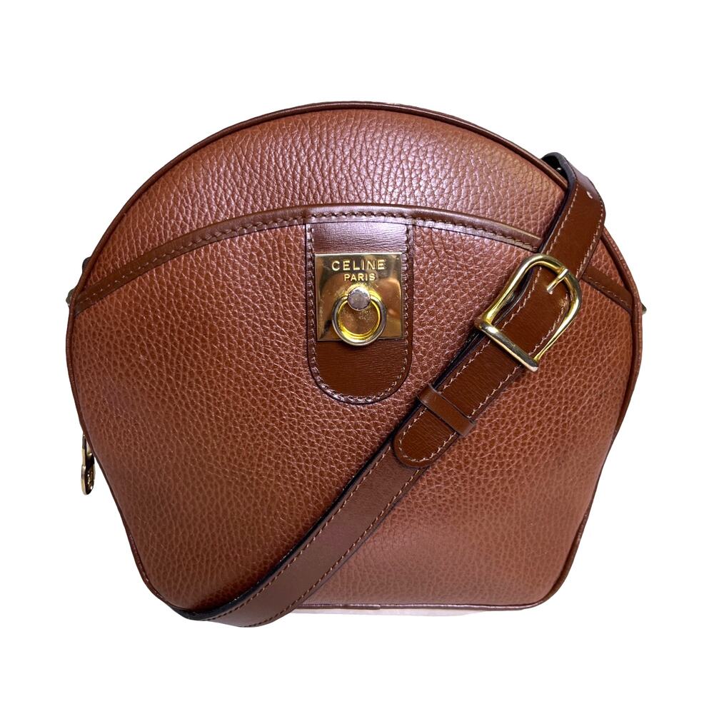 Celine Vintage Caramel Leather Round Crossbody Bag Red Interior Italy M13 - Picture 1 of 14